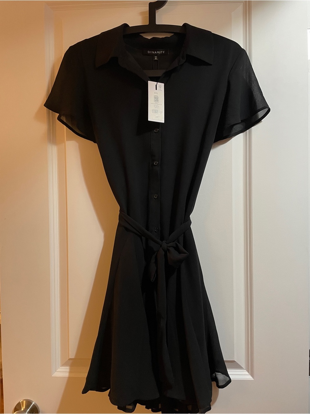 Dynamite Black Button-Front Tie-Waist Mini Dress